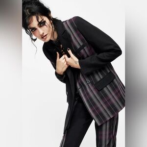 Disturbia 🖤 Gambit Spliced Check Blazer with 💜 Purple & Gray 🩶Plaid Panels NWT